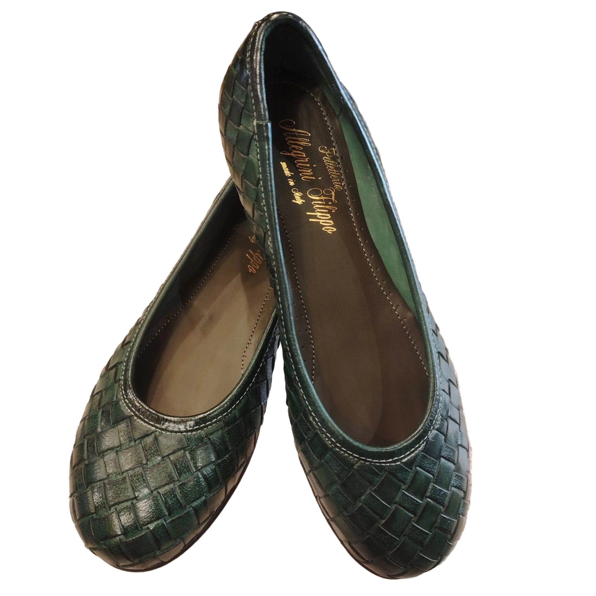Ballerina in pelle intrecciata Pelletteria Allegrini Filippo B940 Verde - Pelletteria Allegrini