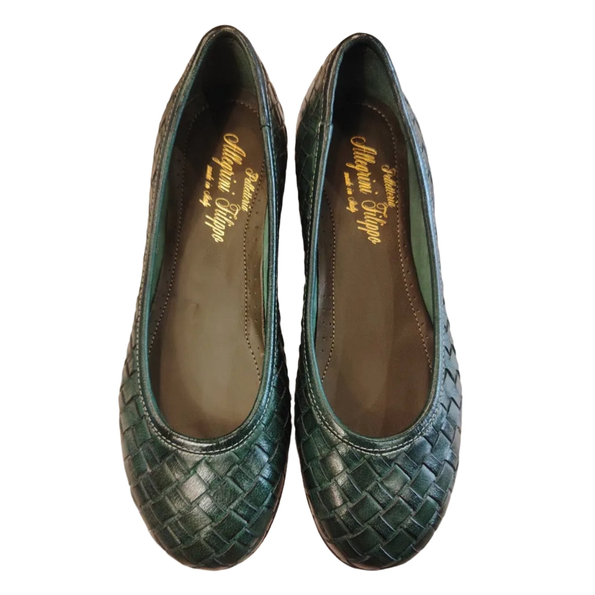 Ballerina in pelle intrecciata Pelletteria Allegrini Filippo B940 Verde - Pelletteria Allegrini