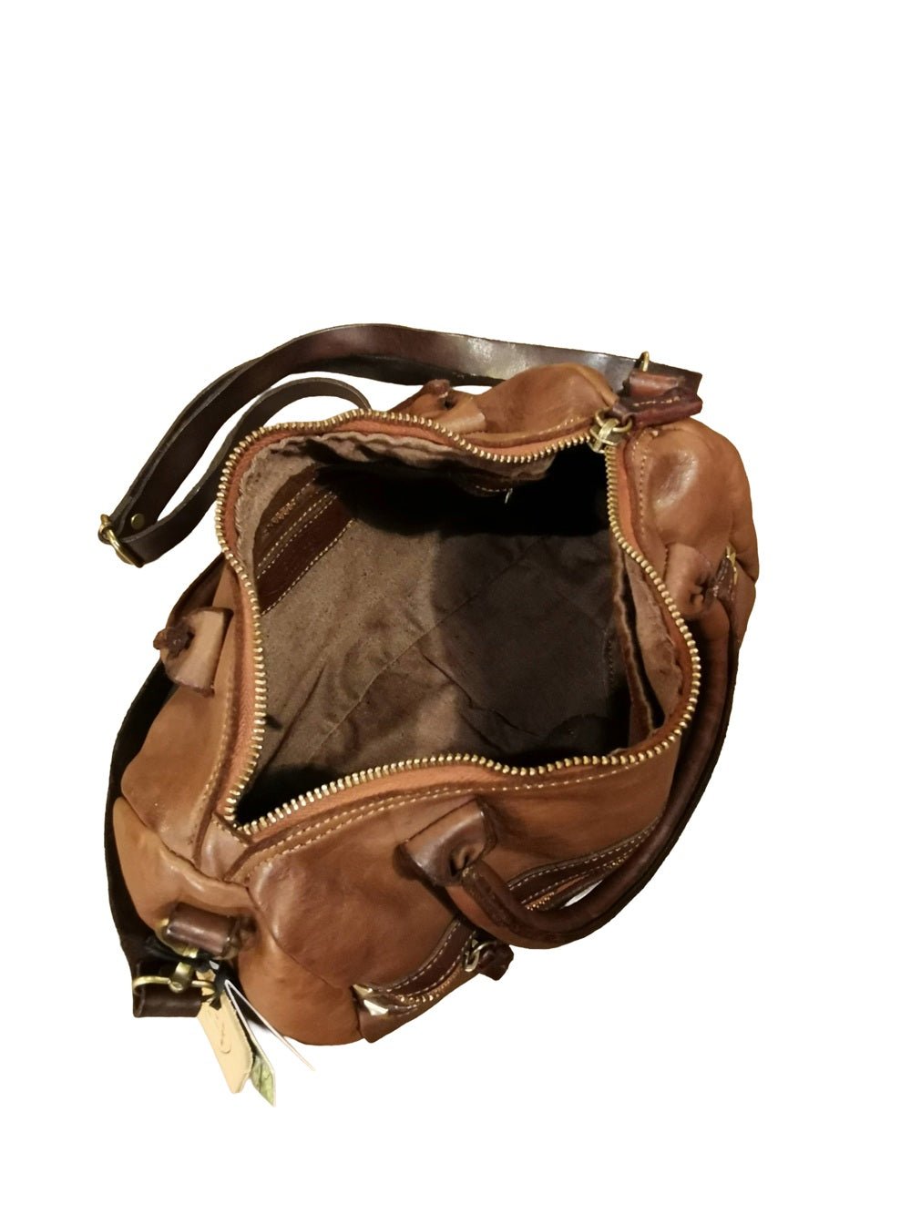 Bauletto in pelle con manici e tracolla Pelletteria Allegrini Filippo 1663 Bruciato - Pelletteria Allegrini