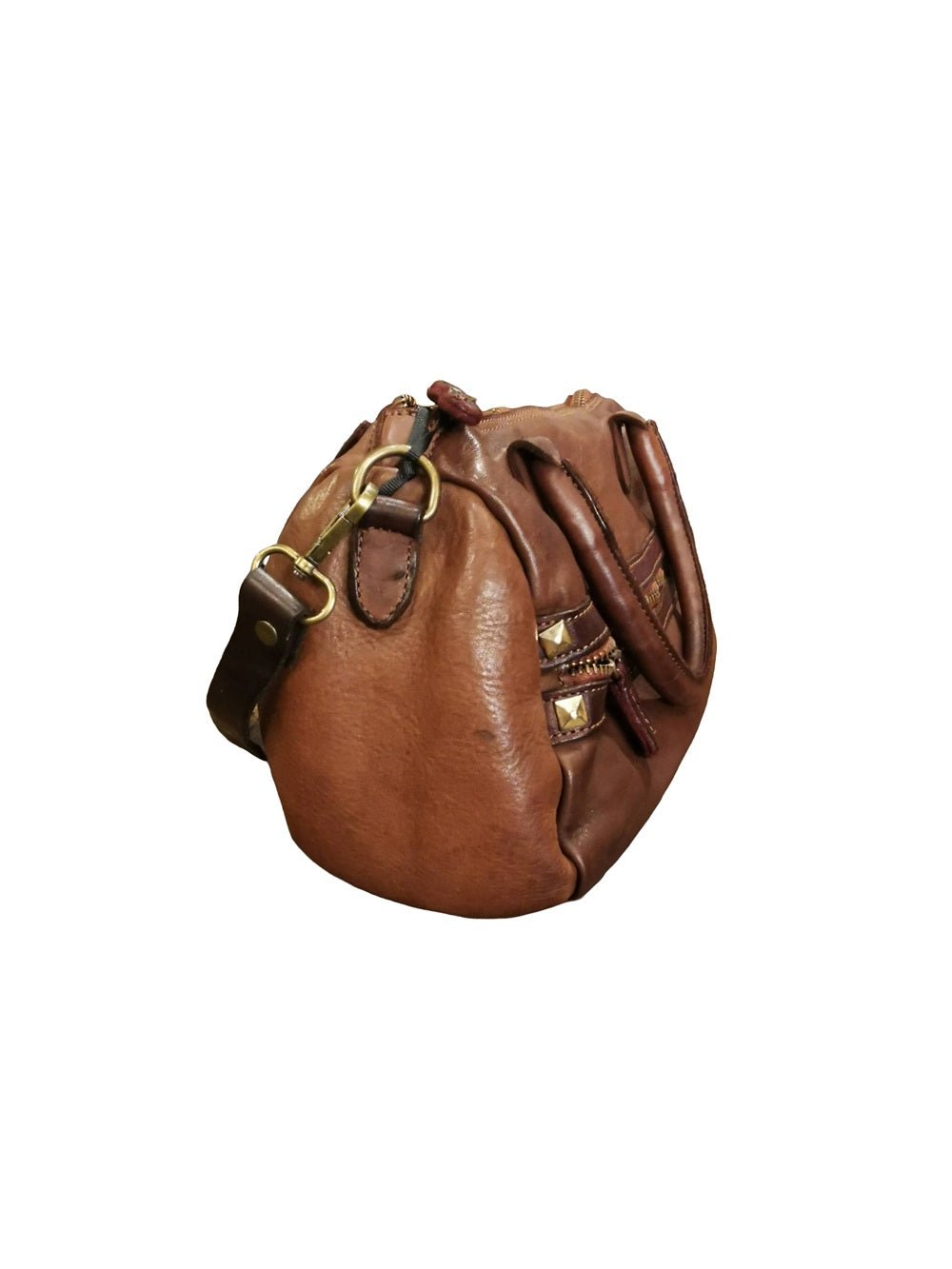 Bauletto in pelle con manici e tracolla Pelletteria Allegrini Filippo 1663 Bruciato - Pelletteria Allegrini