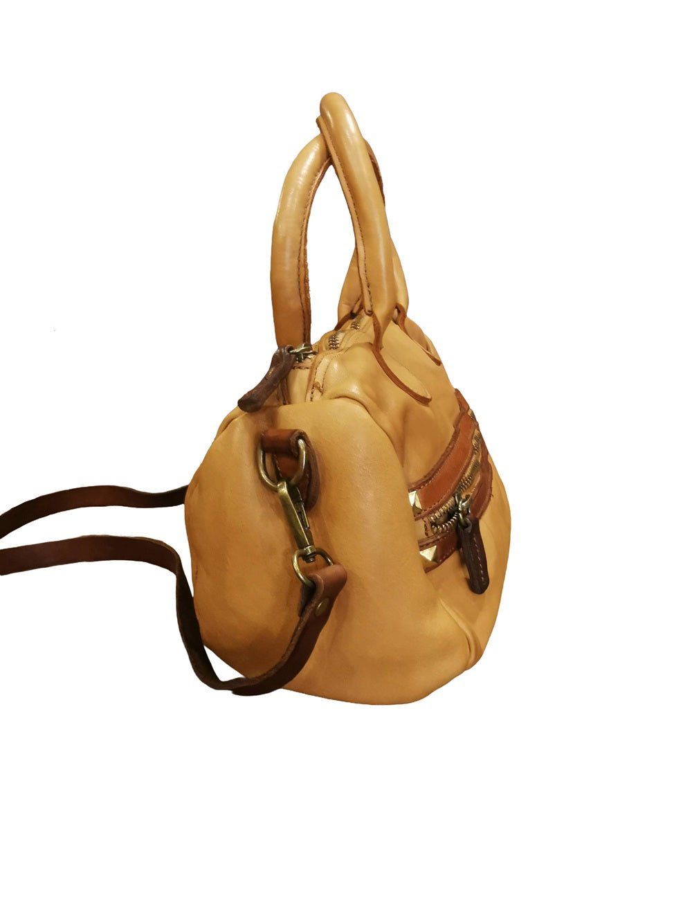 Bauletto in pelle con manici e tracolla Pelletteria Allegrini Filippo 1663 Cognac - Pelletteria Allegrini