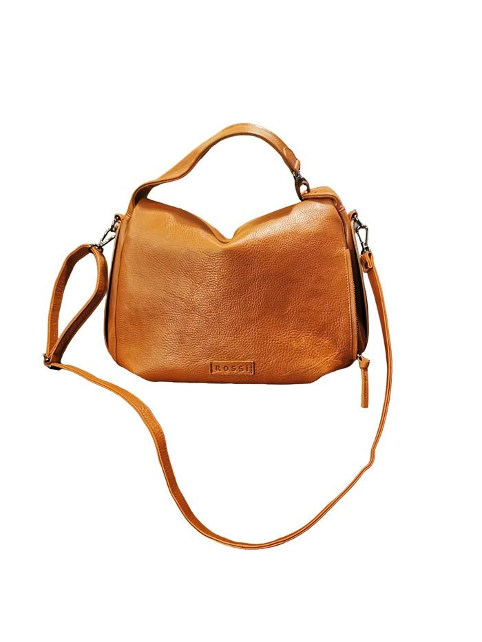 Borsa a mano in pelle con tracolla Bruno Rossi R76/G brandy/cuoio - Pelletteria Allegrini