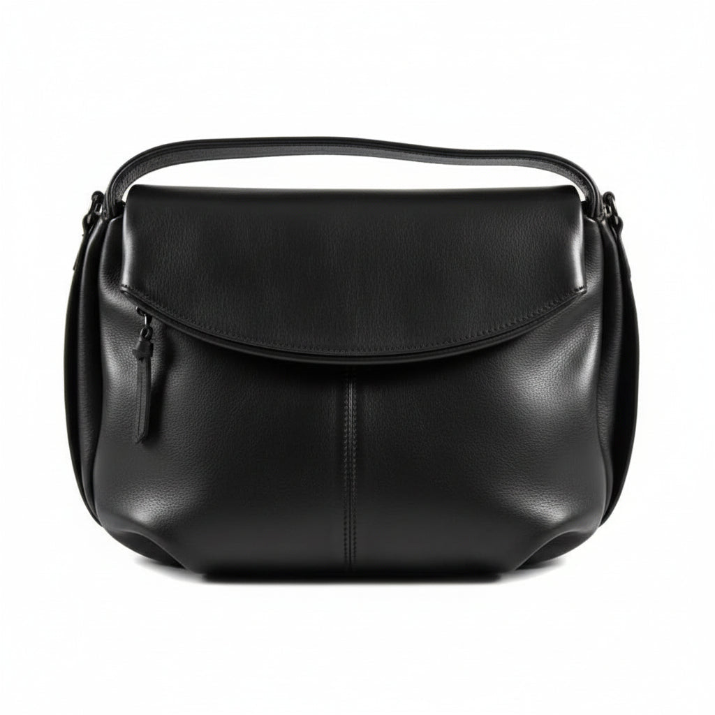 Borsa a mano in pelle con tracolla Bruno Rossi R76/G nero - Pelletteria Allegrini