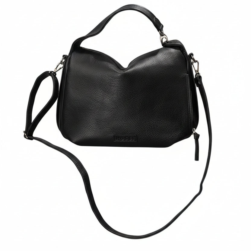 Borsa a mano in pelle con tracolla Bruno Rossi R76/G nero - Pelletteria Allegrini