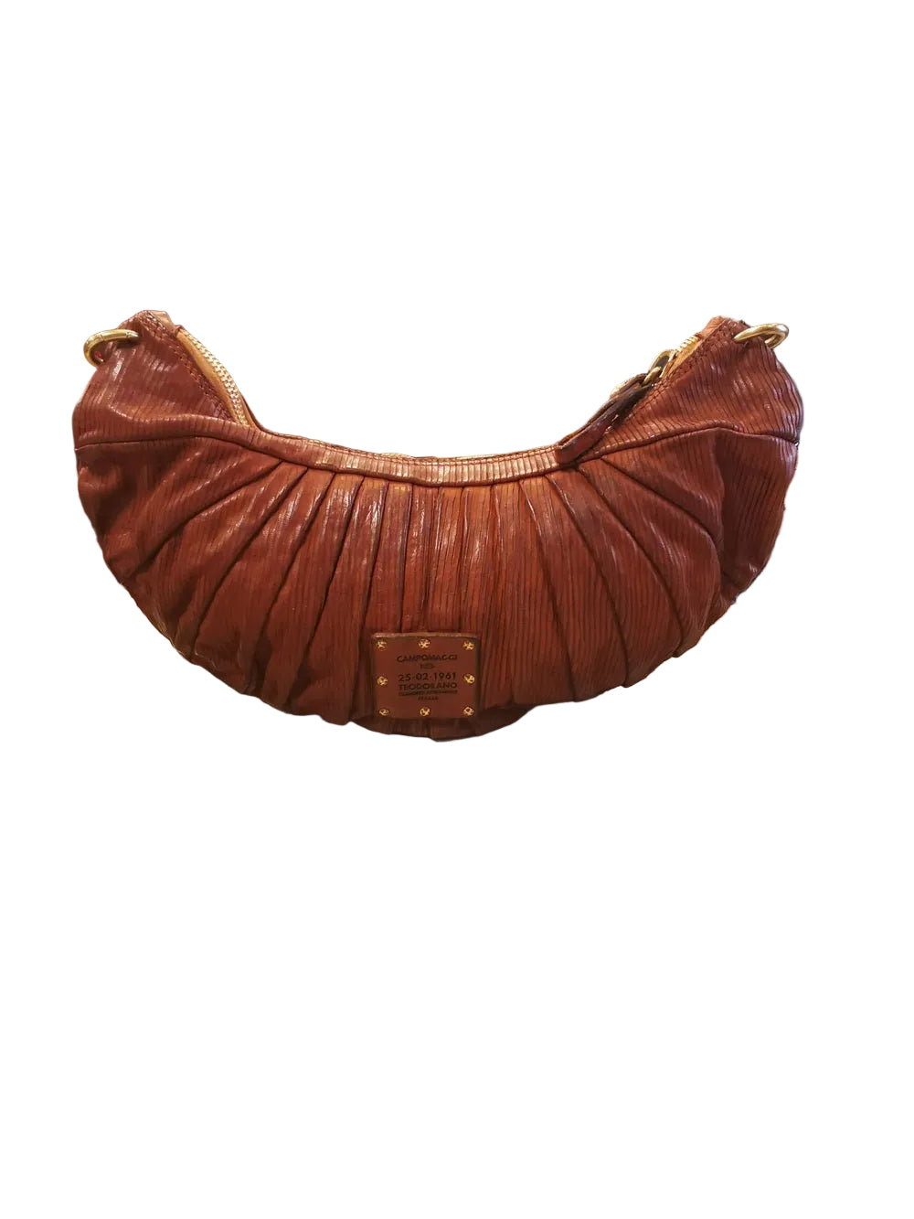 Borsa a forma di mezza luna, con una tracolla lunga e regolabile, e una piccola, entrambe staccabili e intercambiabili. Made in Italy
