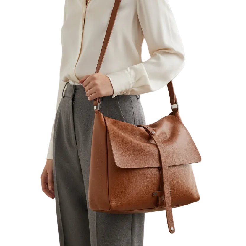 Borsa a spalla in pelle con tracolla Bruno Rossi R19/M cuoio - Pelletteria Allegrini