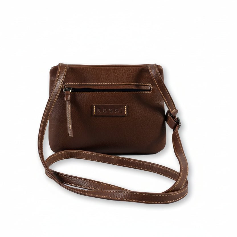 Borsa a tracolla in pelle Bruno Rossi R71/P caffè - Pelletteria Allegrini
