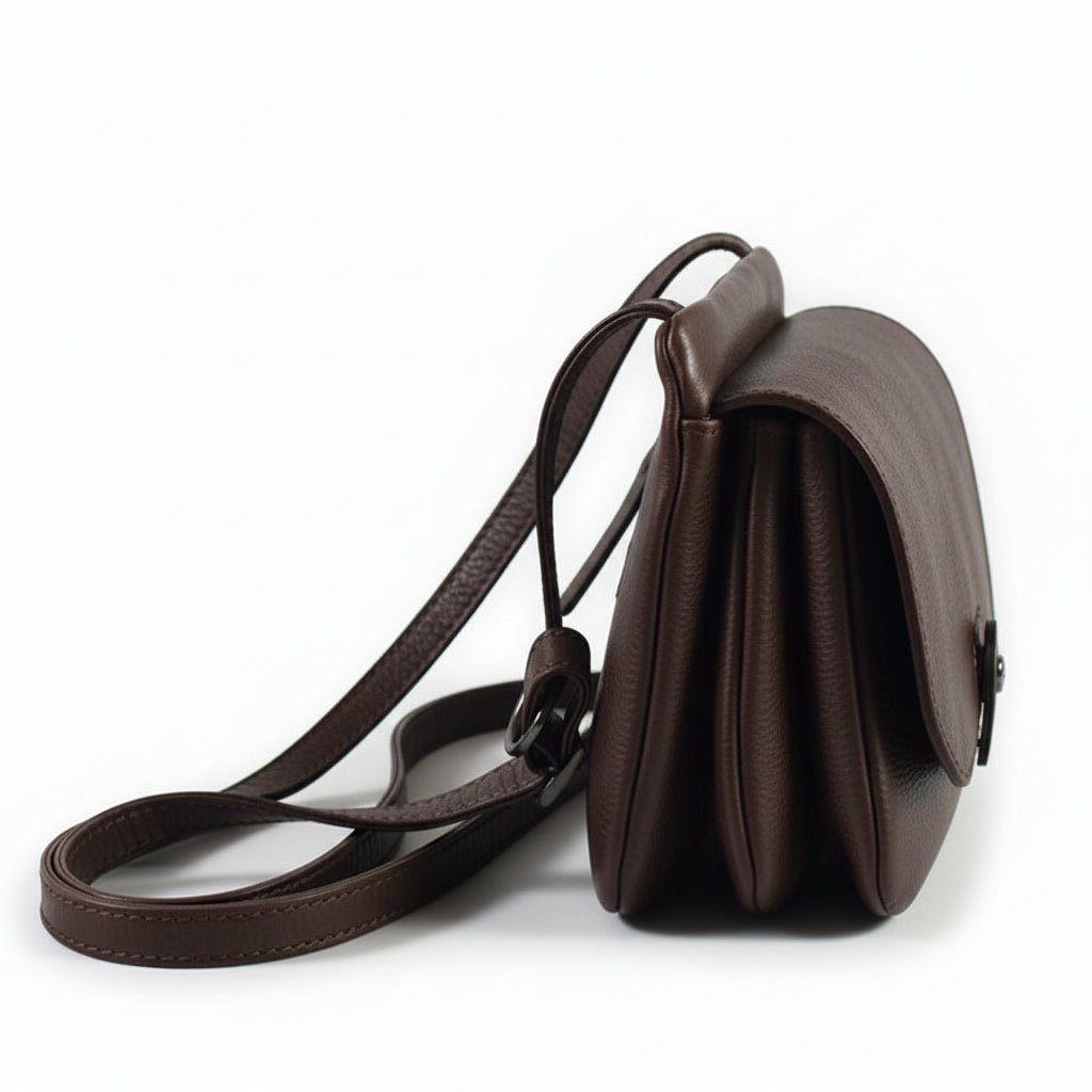Borsa a tracolla in pelle Bruno Rossi R71/P caffè - Pelletteria Allegrini
