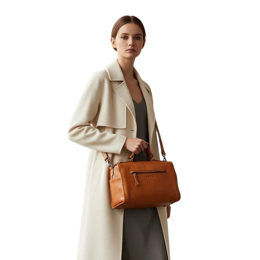 Borsa con manici in pelle tamponata Bruno Rossi R343/M Brandy - Pelletteria Allegrini