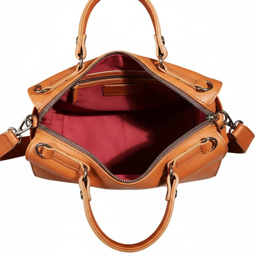 Borsa con manici in pelle tamponata Bruno Rossi R343/M Brandy - Pelletteria Allegrini