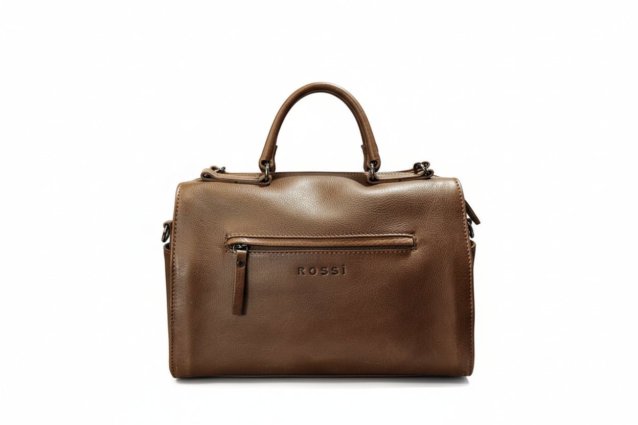 Borsa con manici in pelle tamponata Bruno Rossi R343/M Caffè - Pelletteria Allegrini