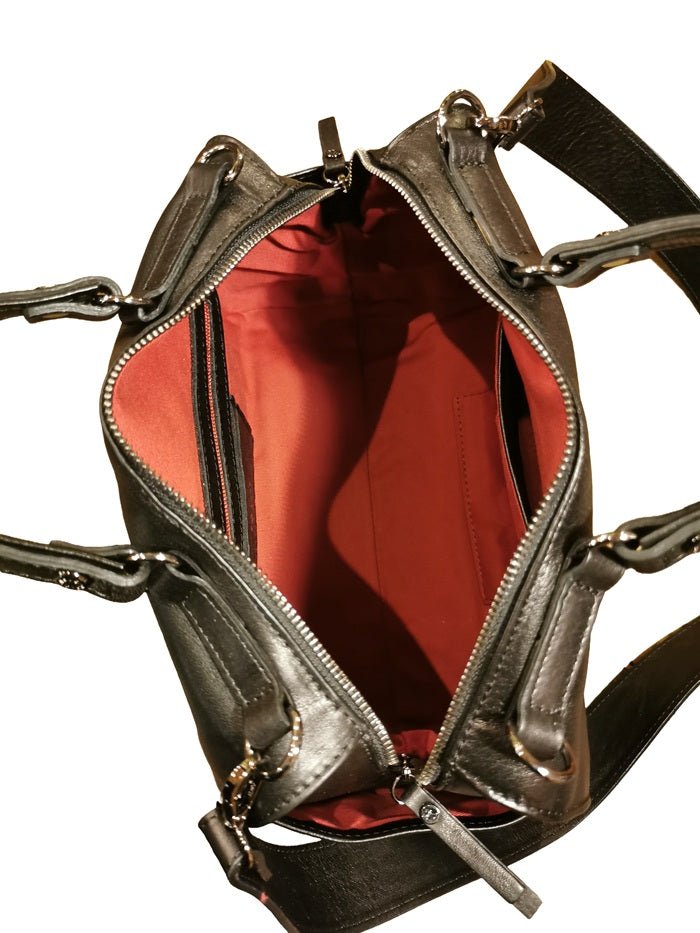 Borsa con manici in pelle tamponata Bruno Rossi R343/M Nero - Pelletteria Allegrini