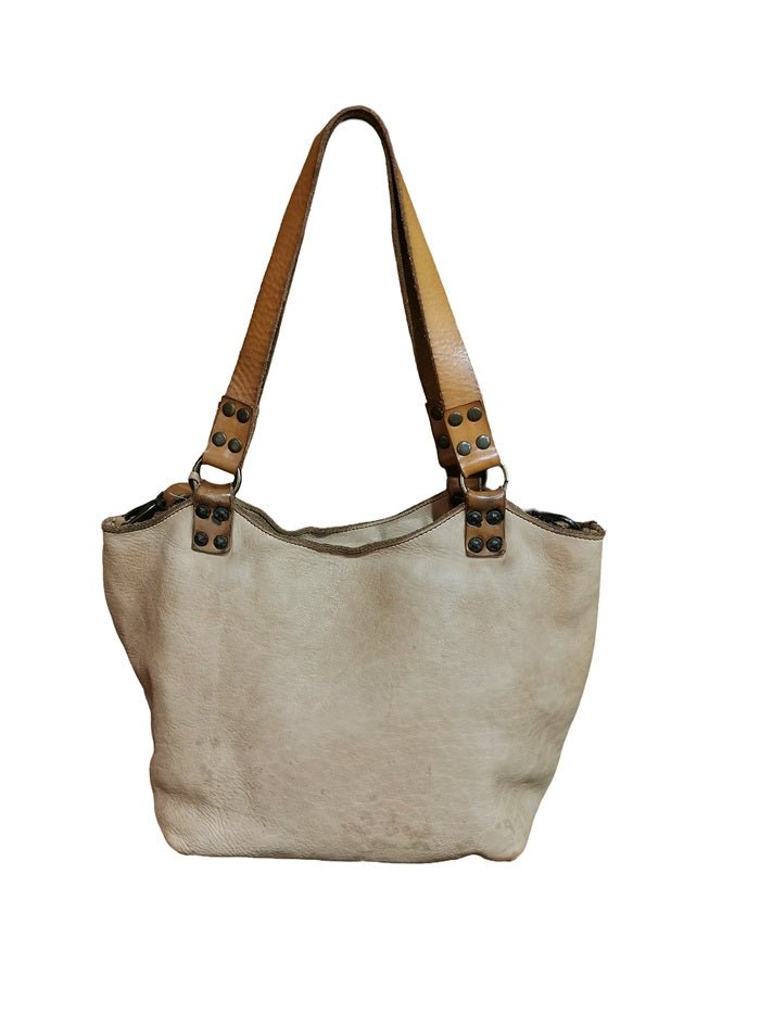Borsa con tracolla e doppi manici in pelle Pelletteria Allegrini Filippo 1615 Beige - Pelletteria Allegrini