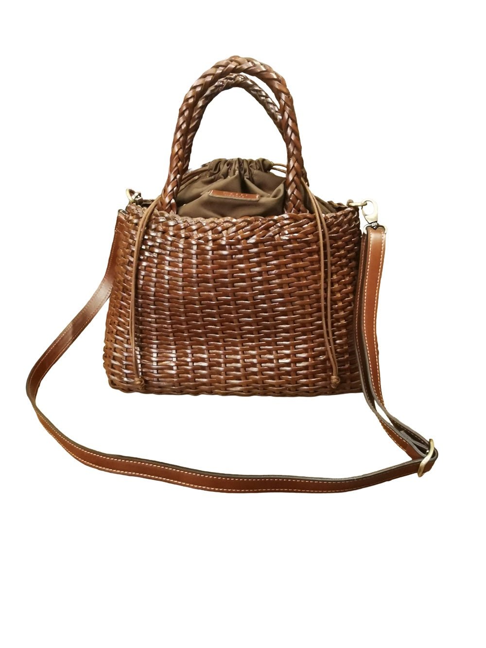 Borsa grande con doppi manici e tracolla in pelle intrecciata Bruno Rossi T5 Caffè - Pelletteria Allegrini