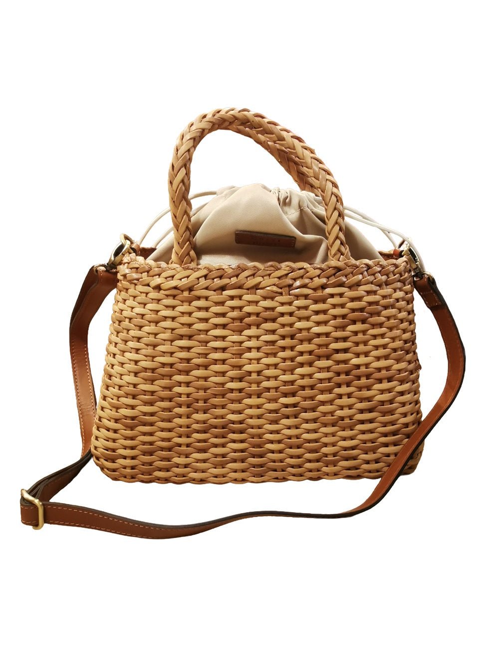 Borsa grande con doppi manici e tracolla in pelle intrecciata Bruno Rossi T5 Cuoio - Pelletteria Allegrini