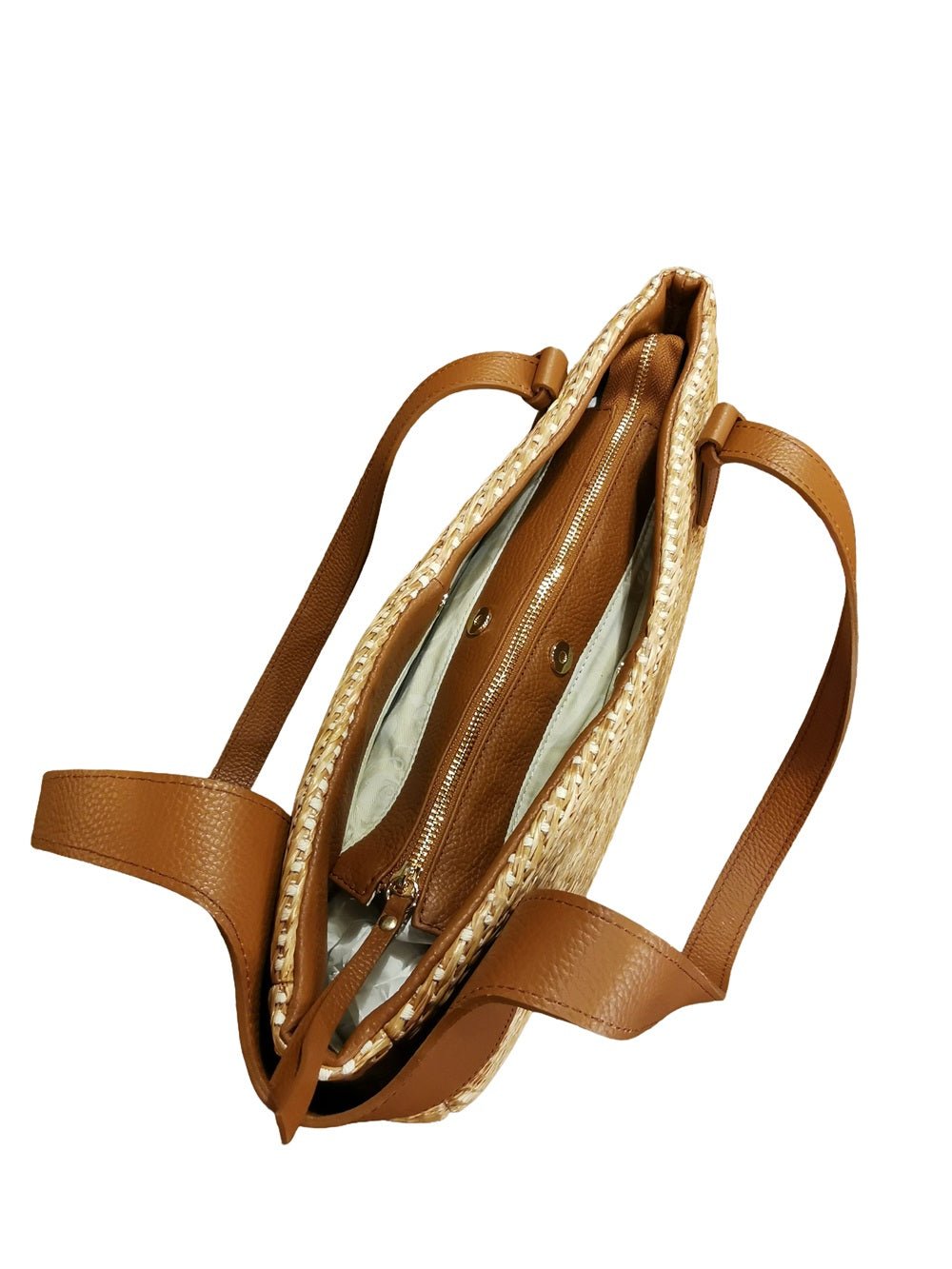 Borsa grande con due manici in pelle e rafia Bruno Rossi PA257 Corda - Pelletteria Allegrini