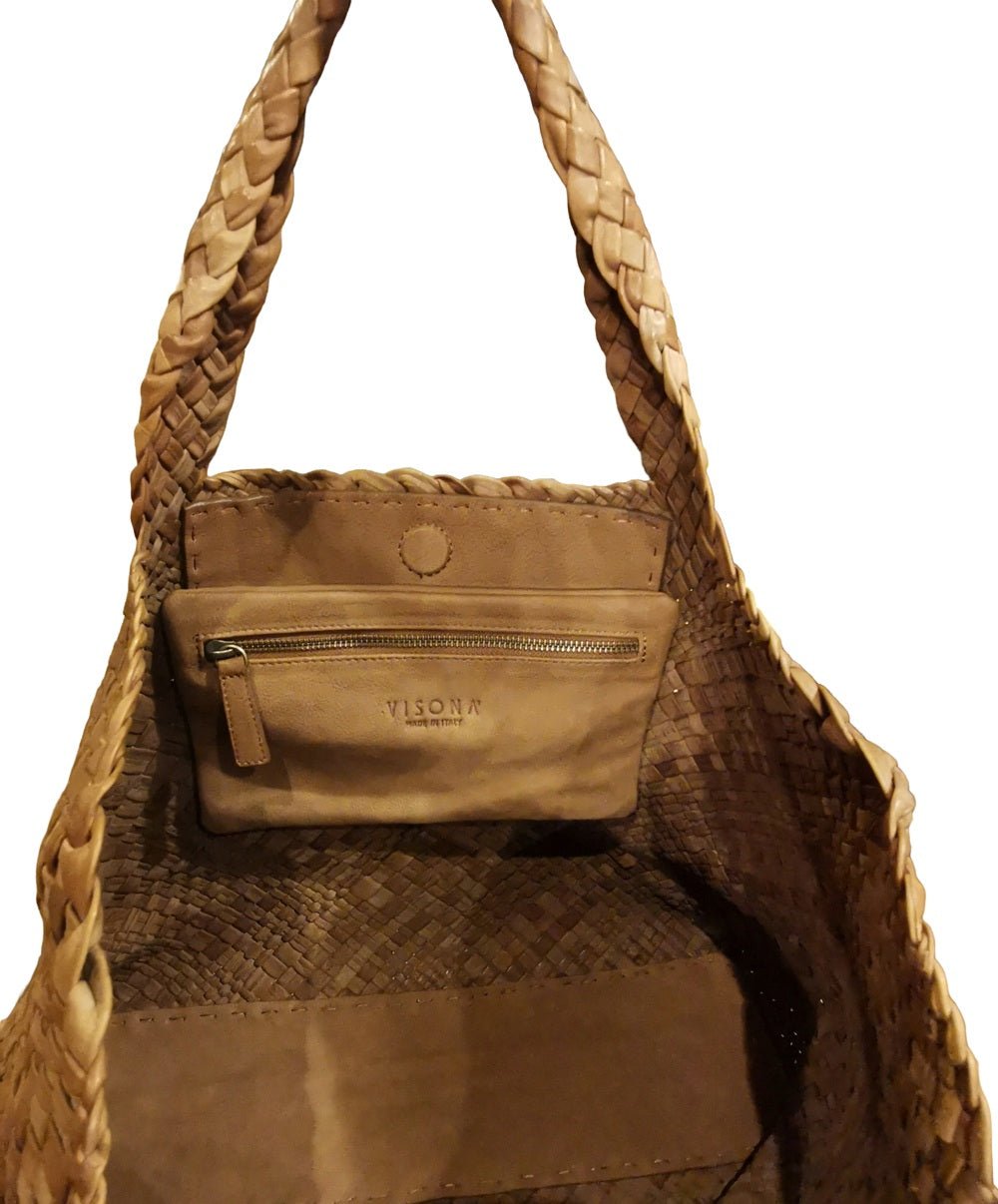 Borsa grande intrecciata Visonà DREAM 20291 Cognac - Pelletteria Allegrini