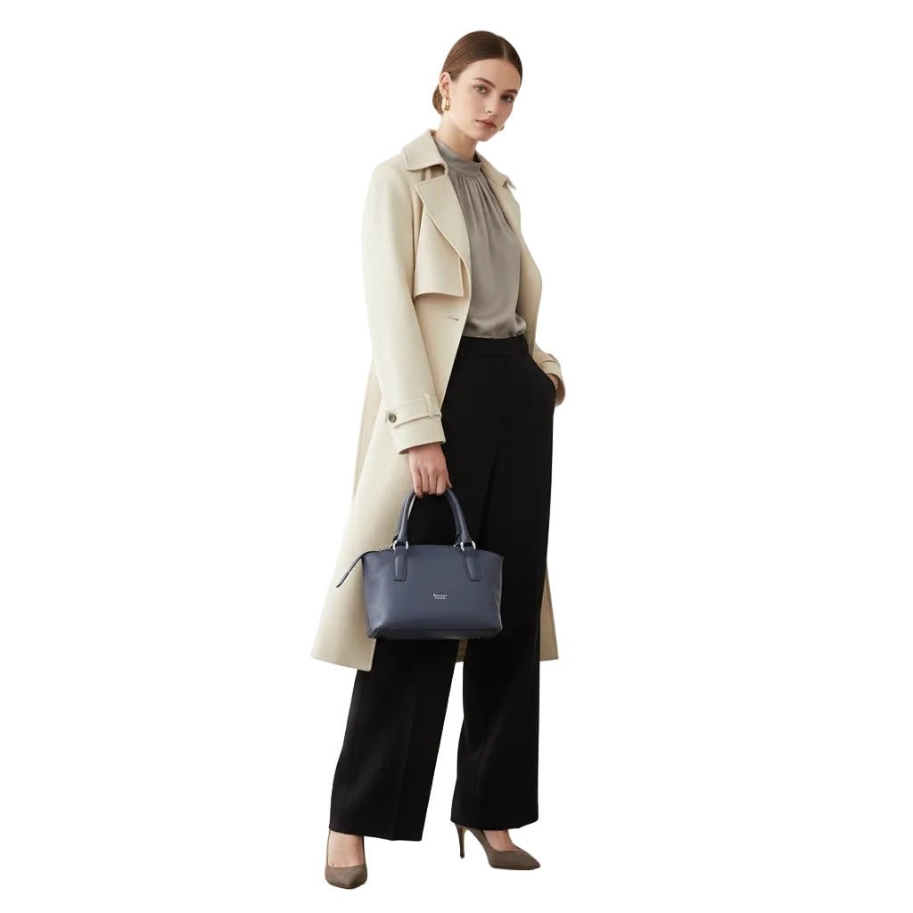 Borsa in pelle con doppi manici e tracolla Bruno Rossi ML252/P Blu - Pelletteria Allegrini