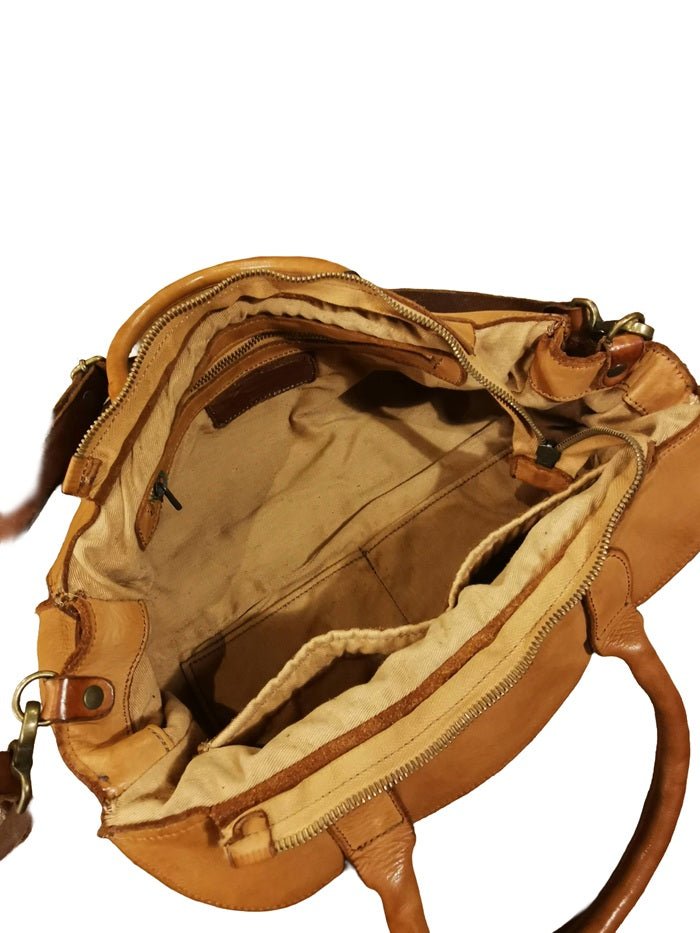 Borsa in pelle con doppi manici e tracolla Pelletteria Allegrini Filippo 1639 Cognac - Pelletteria Allegrini