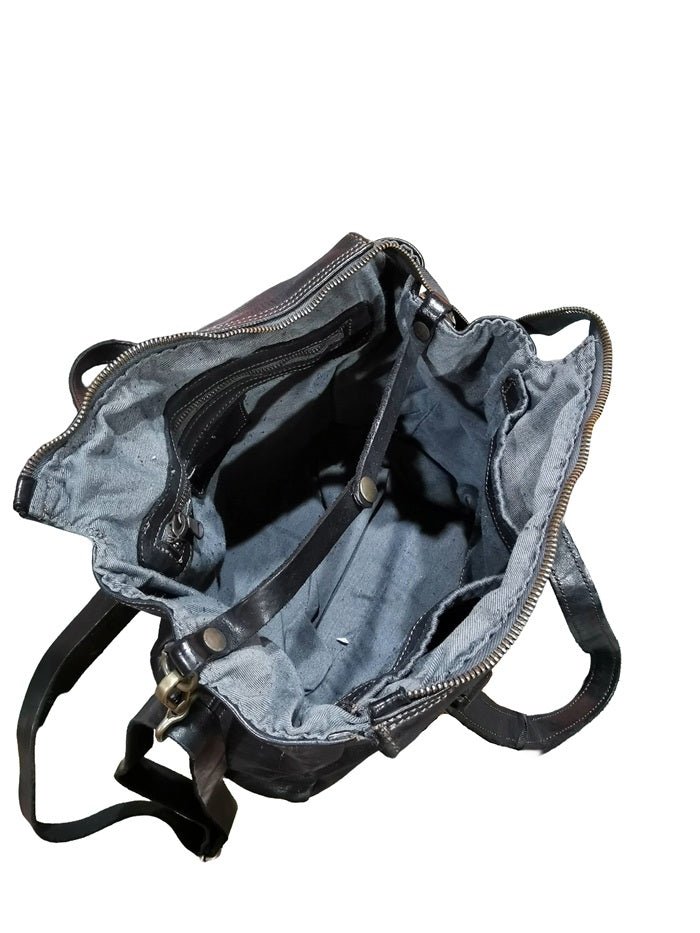 Borsa in pelle con manici e tracolla Pelletteria Allegrini Filippo 1646 Nero - Pelletteria Allegrini
