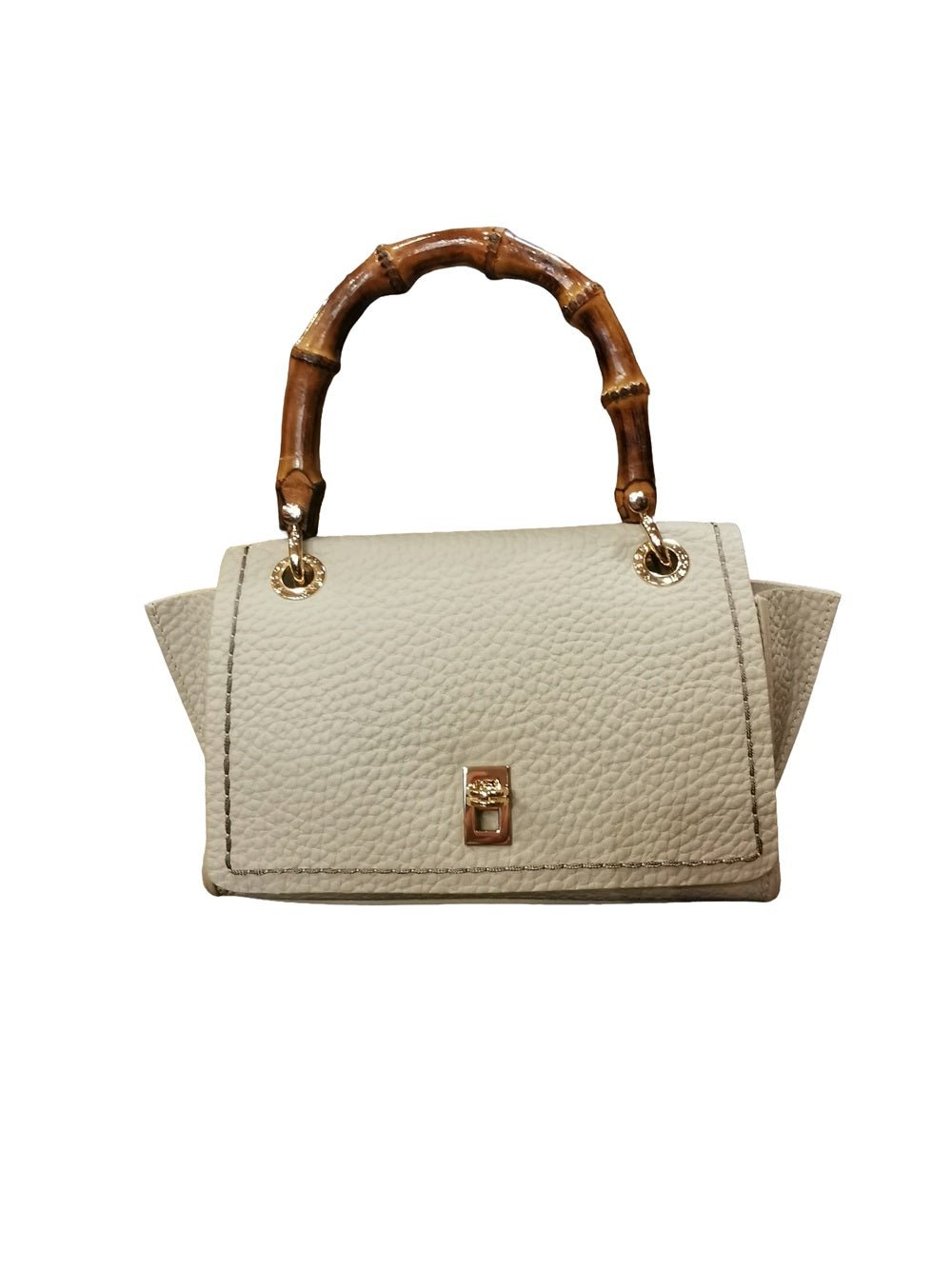 Borsa in pelle con manico bamboo Visonà 20149 beige - Pelletteria Allegrini