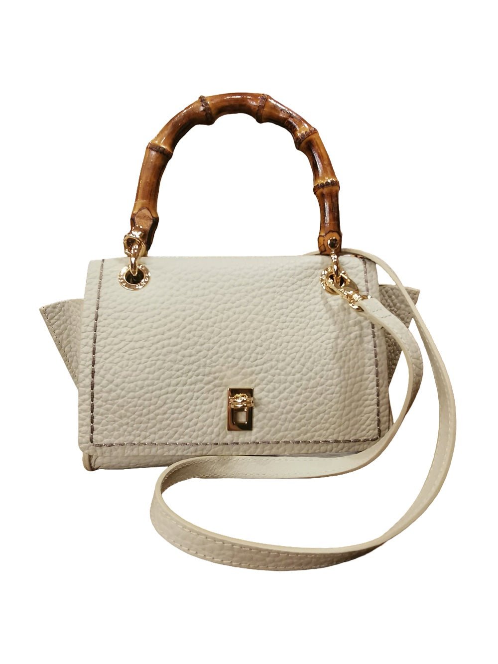 Borsa in pelle con manico bamboo Visonà 20149 beige - Pelletteria Allegrini