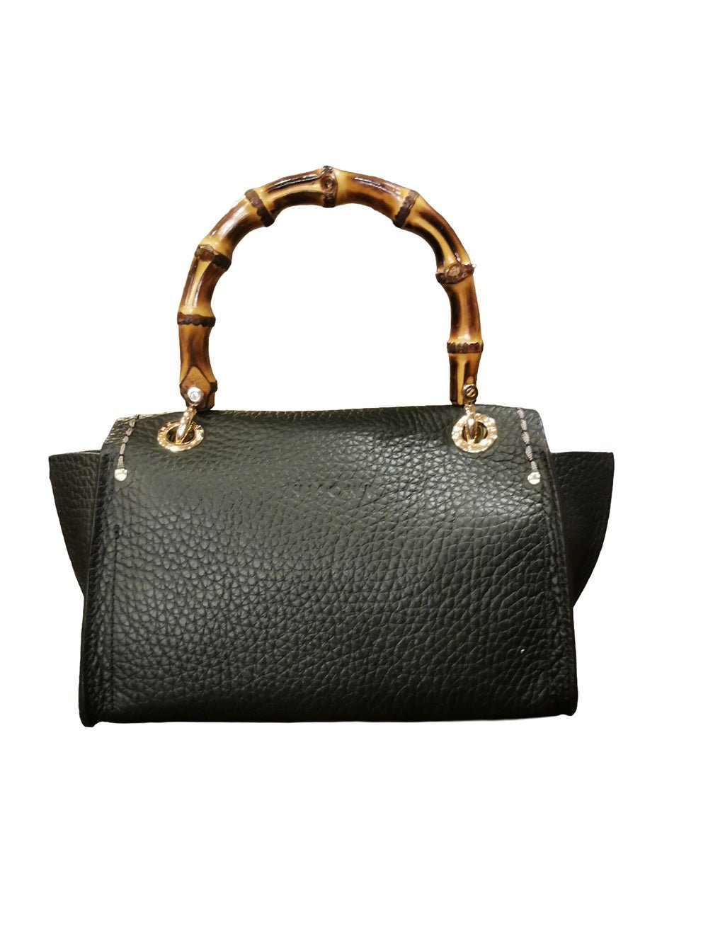 Borsa in pelle con manico bamboo Visonà 20149 nero - Pelletteria Allegrini