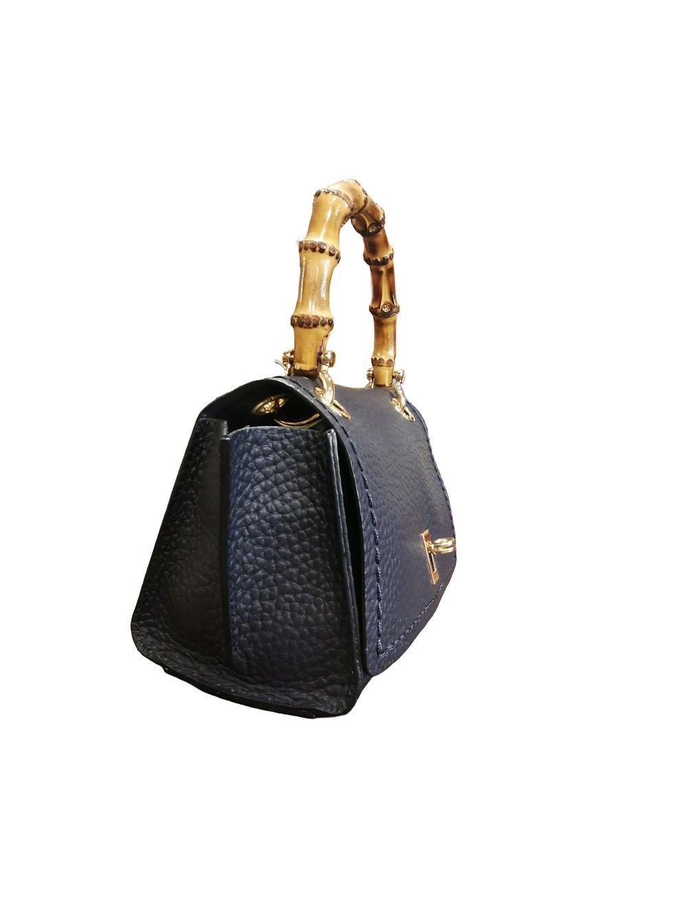 Borsa in pelle con manico bamboo Visonà 20149 pacifico - Pelletteria Allegrini