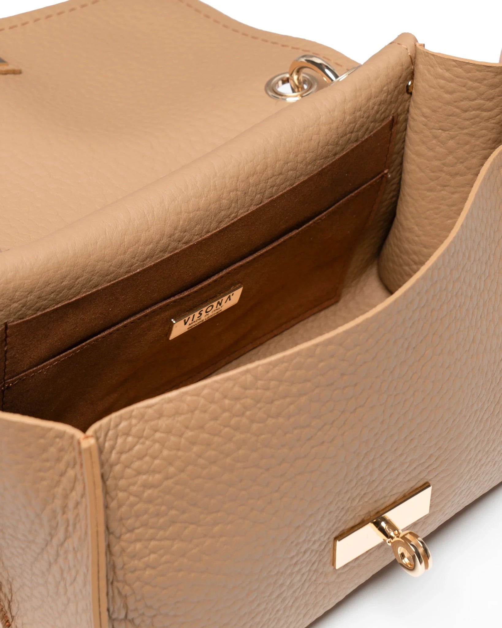 Borsa in pelle con manico bamboo Visonà 20149 tan - Pelletteria Allegrini
