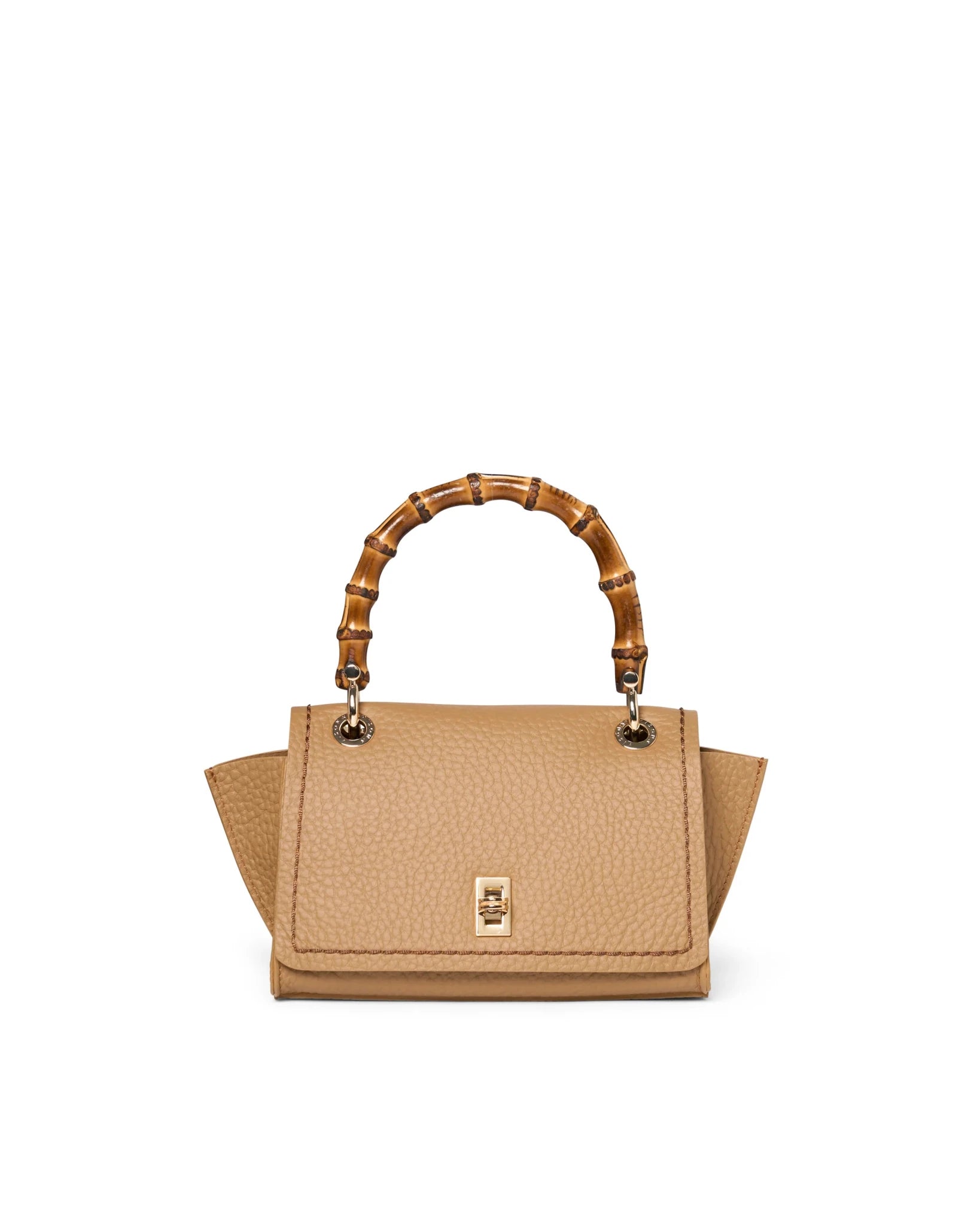 Borsa in pelle con manico bamboo Visonà 20149 tan - Pelletteria Allegrini