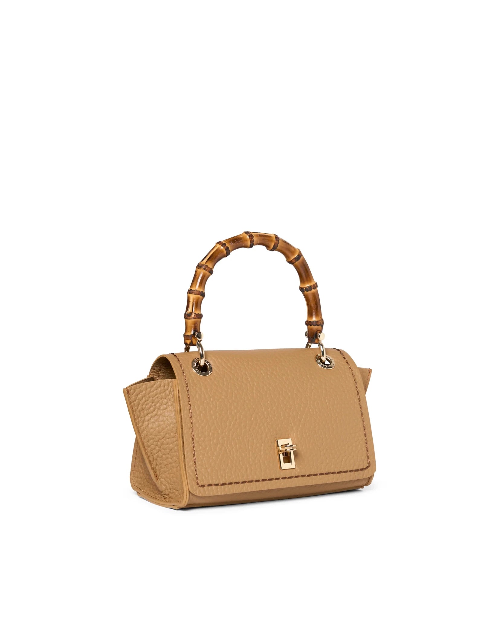 Borsa in pelle con manico bamboo Visonà 20149 tan - Pelletteria Allegrini