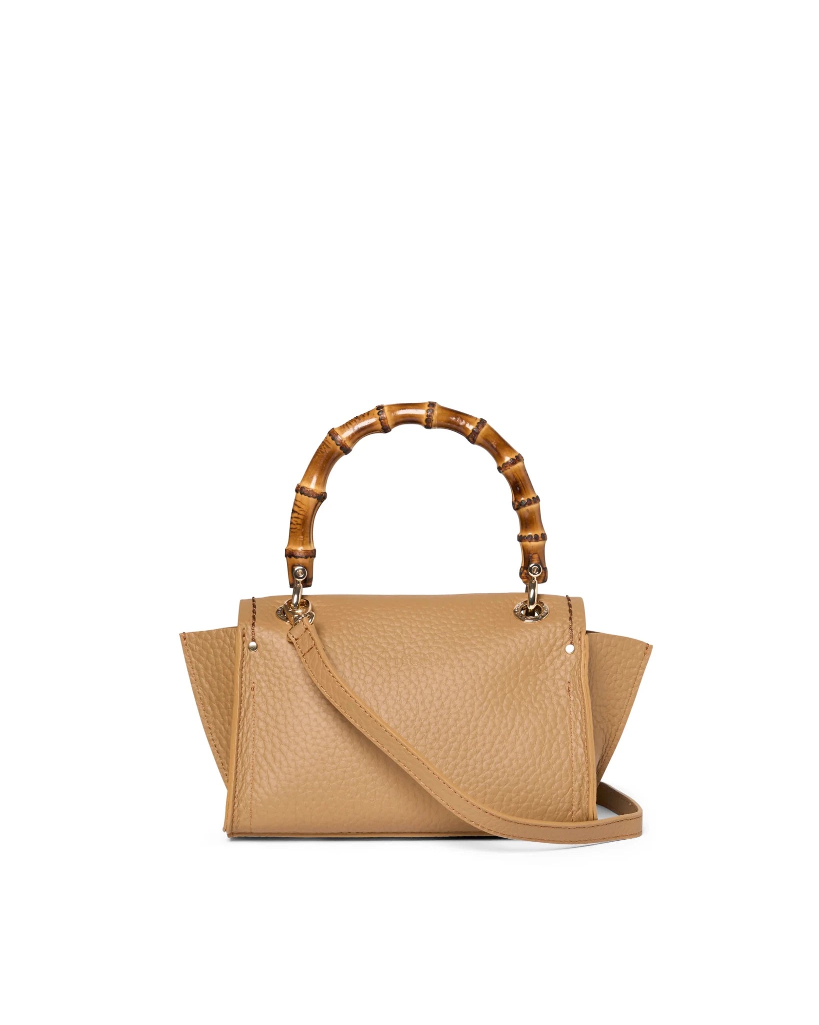 Borsa in pelle con manico bamboo Visonà 20149 tan - Pelletteria Allegrini