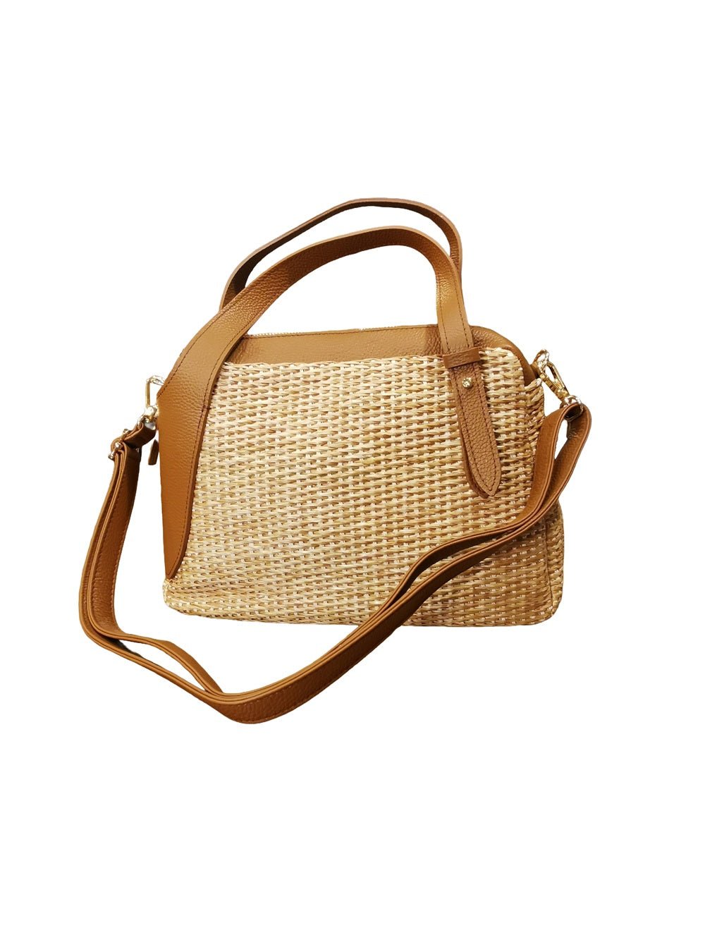 Borsa in pelle e rafia con manici e tracolla Bruno Rossi PA256 Corda - Pelletteria Allegrini