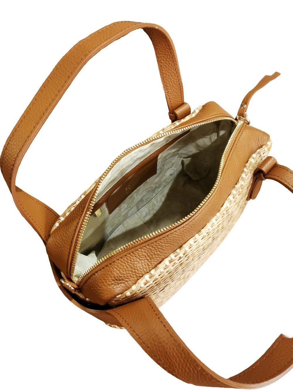 Borsa in pelle e rafia con manici e tracolla Bruno Rossi PA256 Corda - Pelletteria Allegrini
