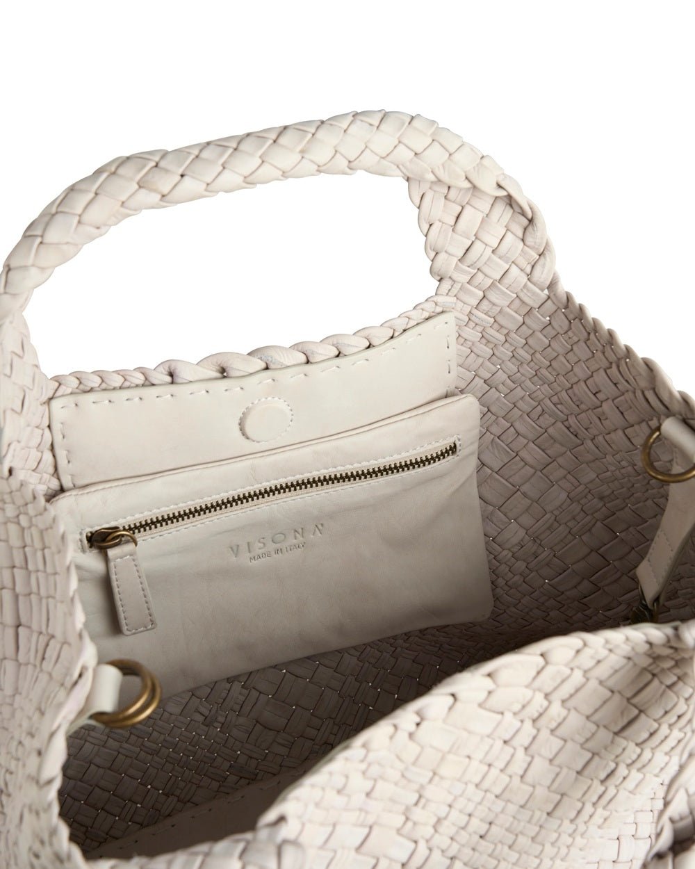 Borsa in pelle intrecciata Visonà 20316 Greige - Pelletteria Allegrini