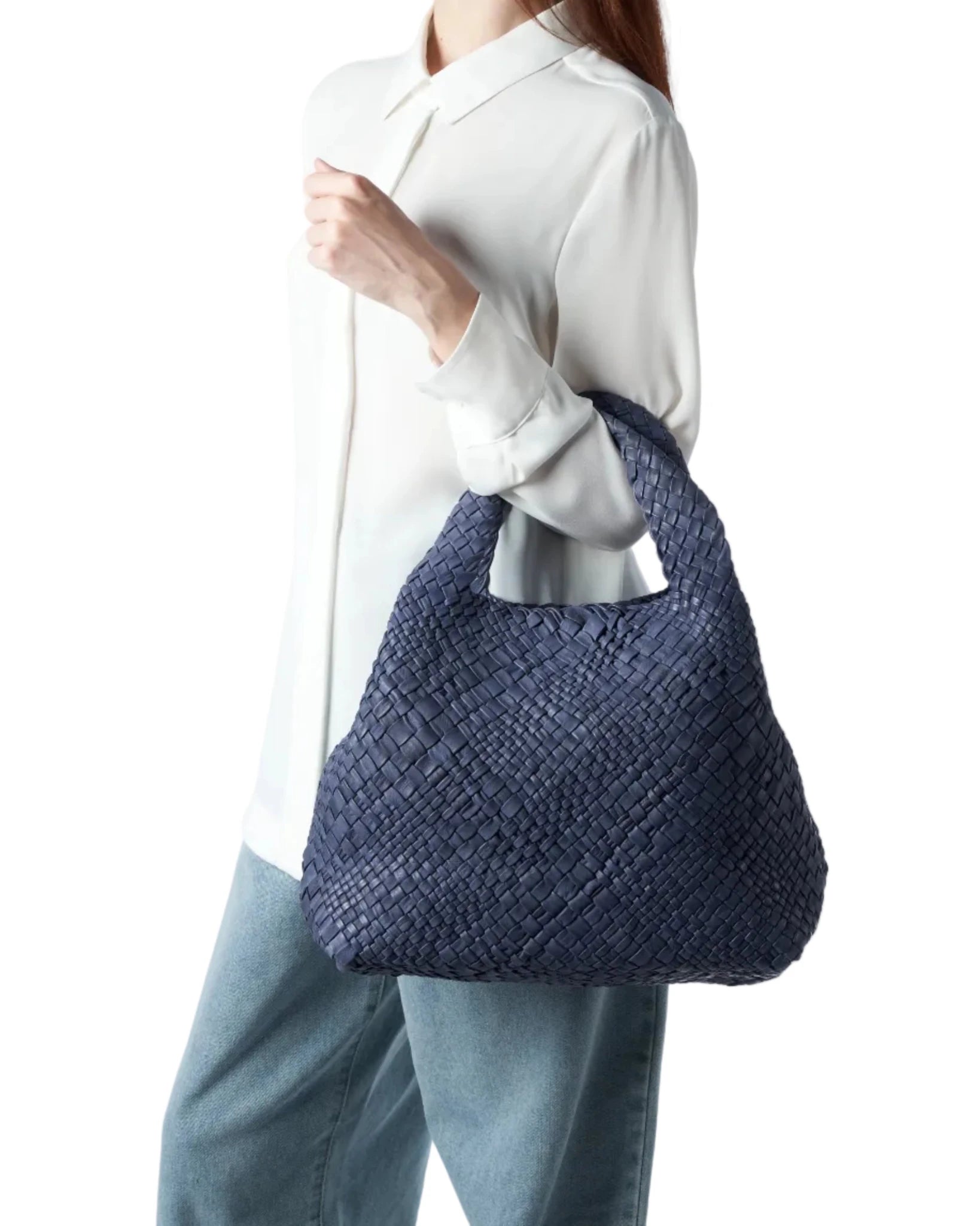 Borsa in pelle intrecciata Visonà 20316 navy - Pelletteria Allegrini