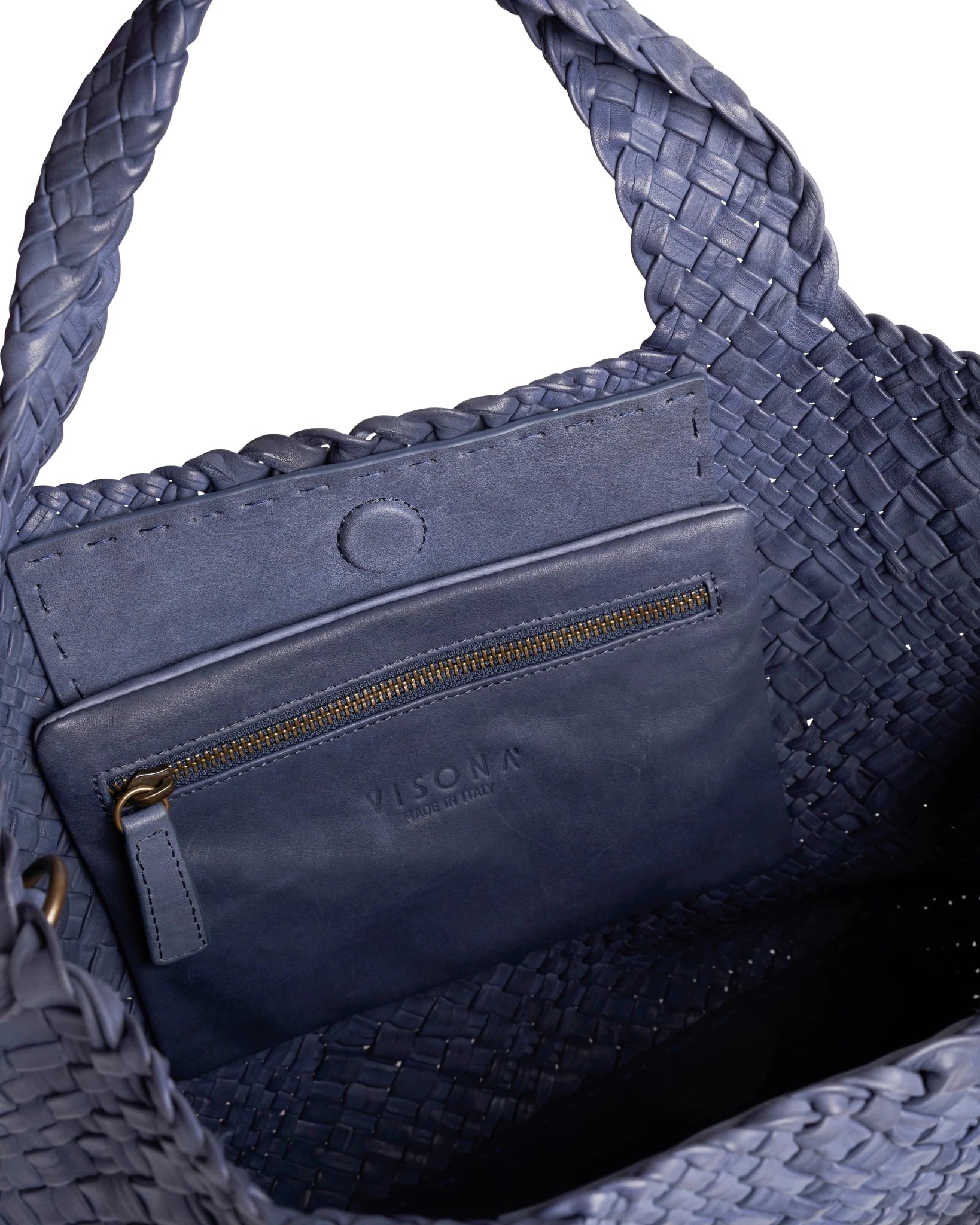 Borsa in pelle intrecciata Visonà 20316 navy - Pelletteria Allegrini
