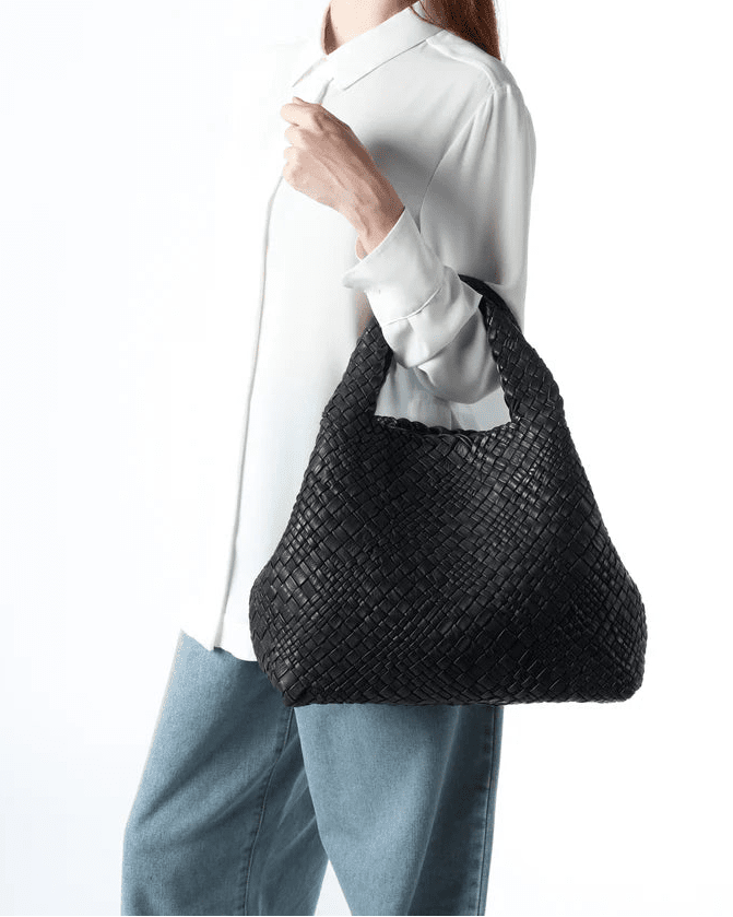 Borsa in pelle intrecciata Visonà 20316 Nero - Pelletteria Allegrini