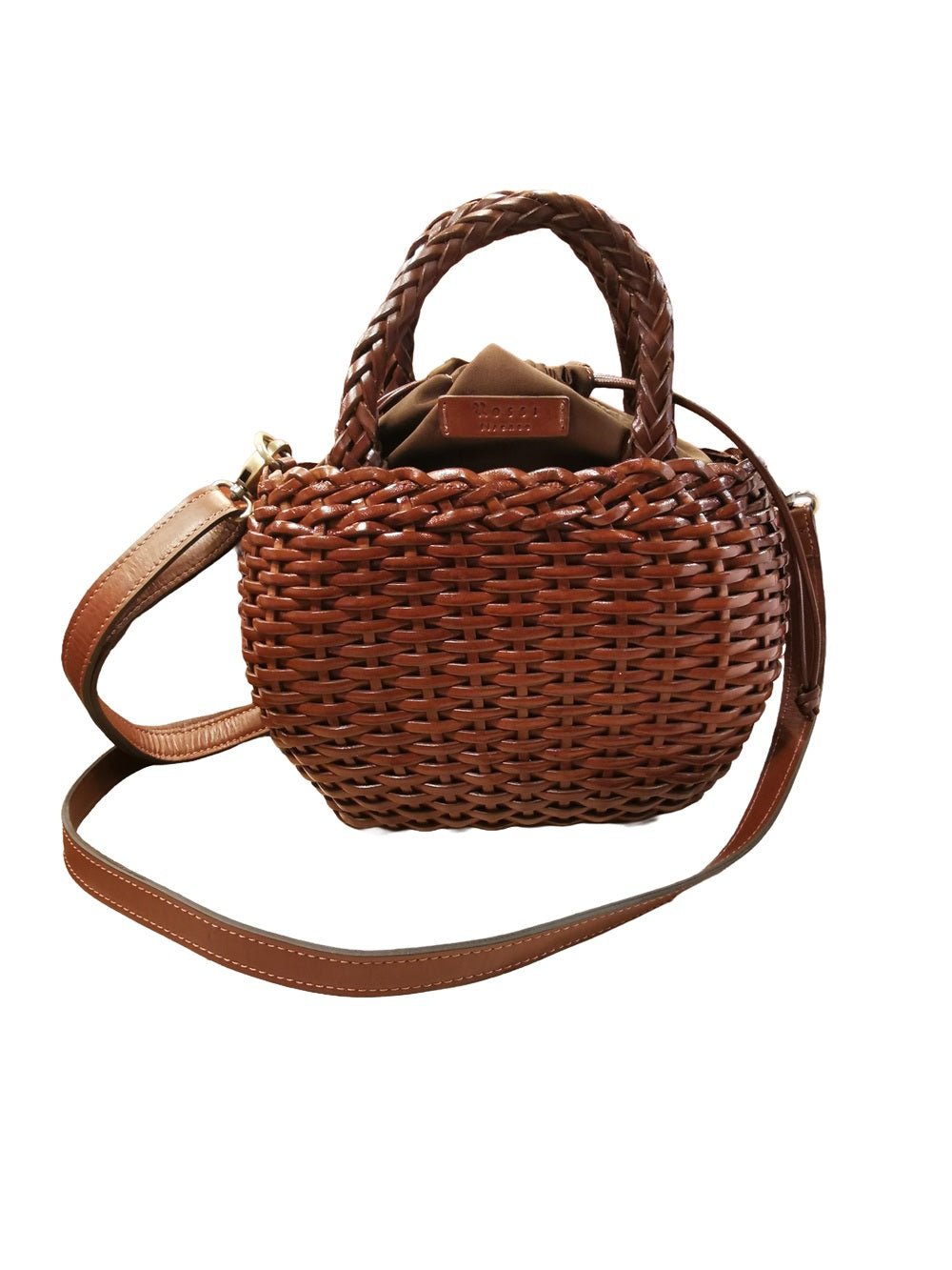 Borsa media con doppi manici in pelle intrecciata Bruno Rossi T3 Caffè - Pelletteria Allegrini