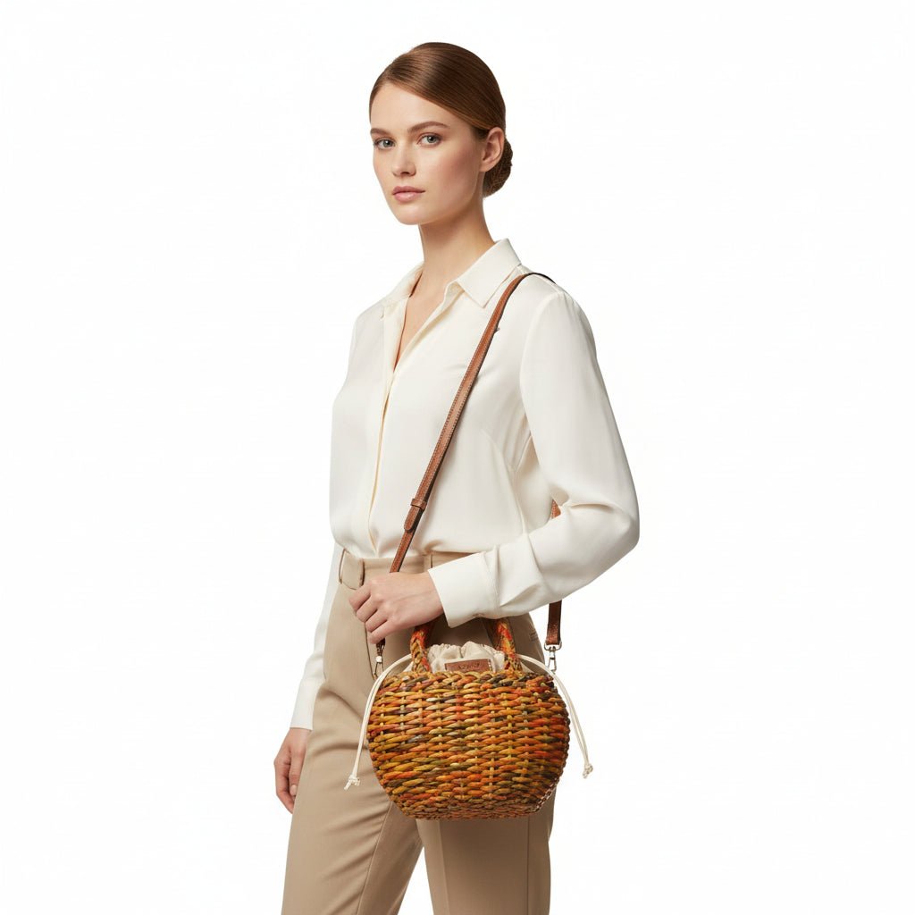 Borsa media con doppi manici in pelle intrecciata Bruno Rossi T3 Multicolor - Pelletteria Allegrini
