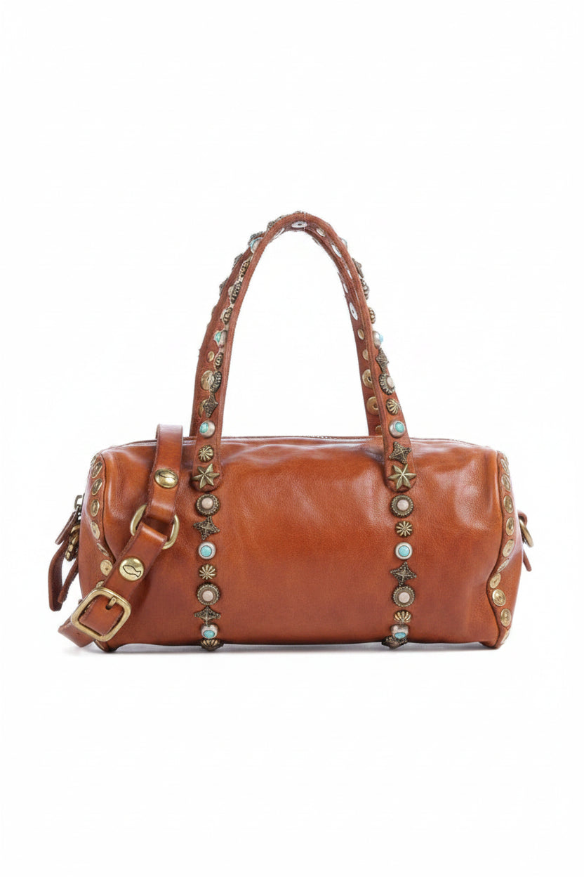 Small heart-shaped bag with stones and studs Campomaggi C045110ND-X3159 Cognac