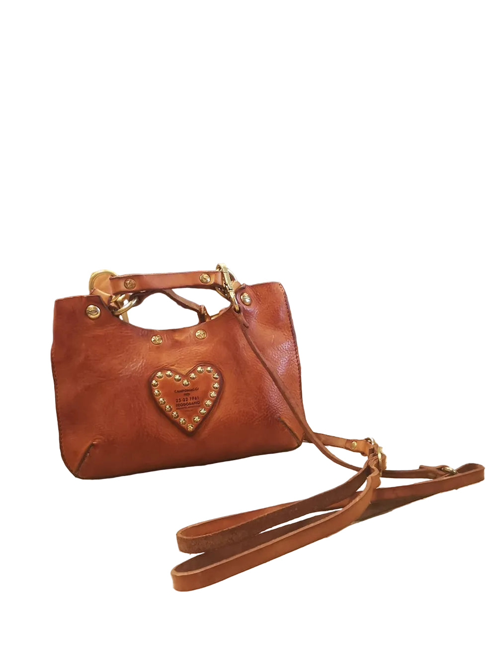 Small Crossbody Leather Bag with heart Campomaggi C034580ND-X3140 Cognac