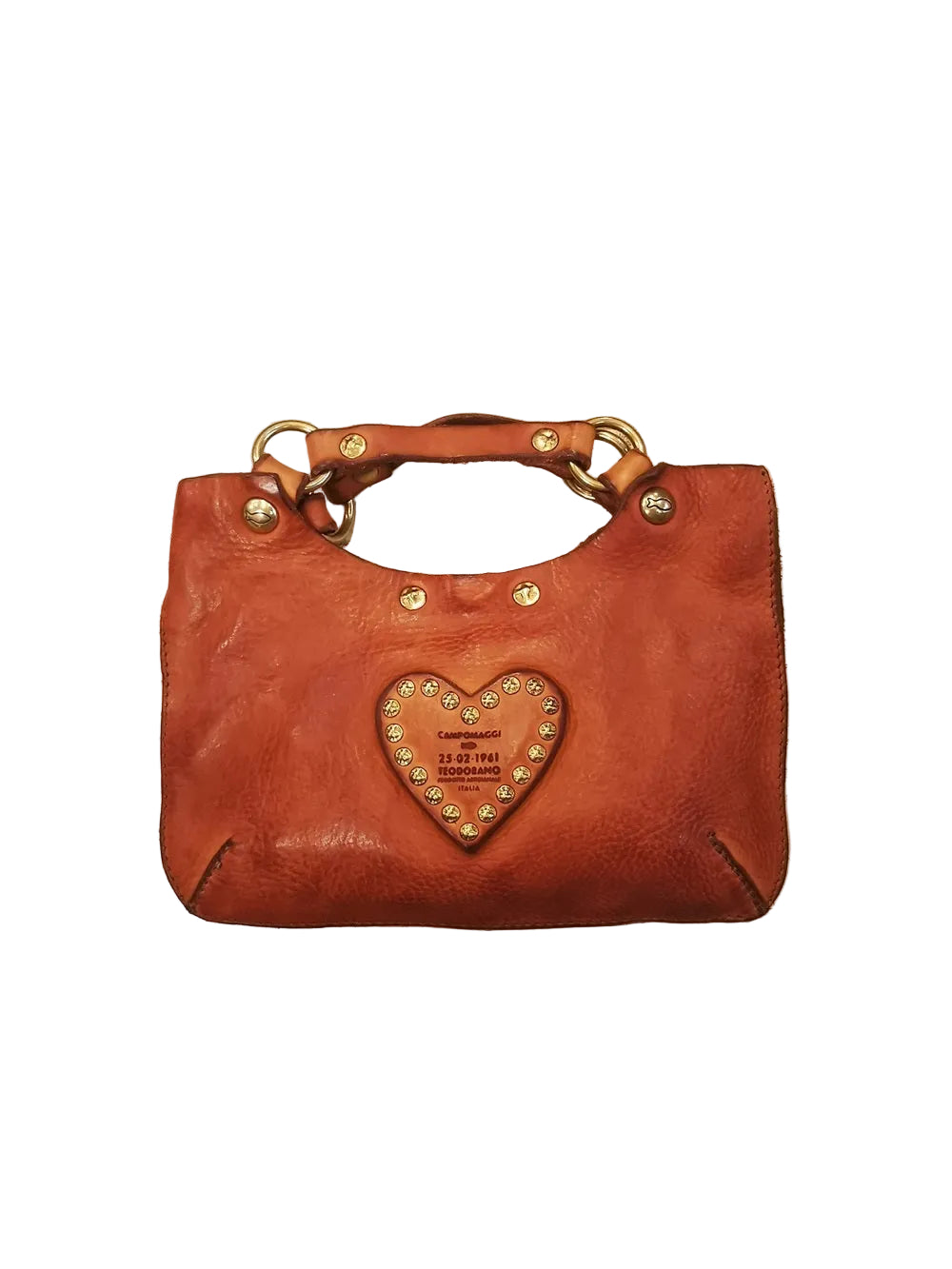 Small Crossbody Leather Bag with heart Campomaggi C034580ND-X3140 Cognac