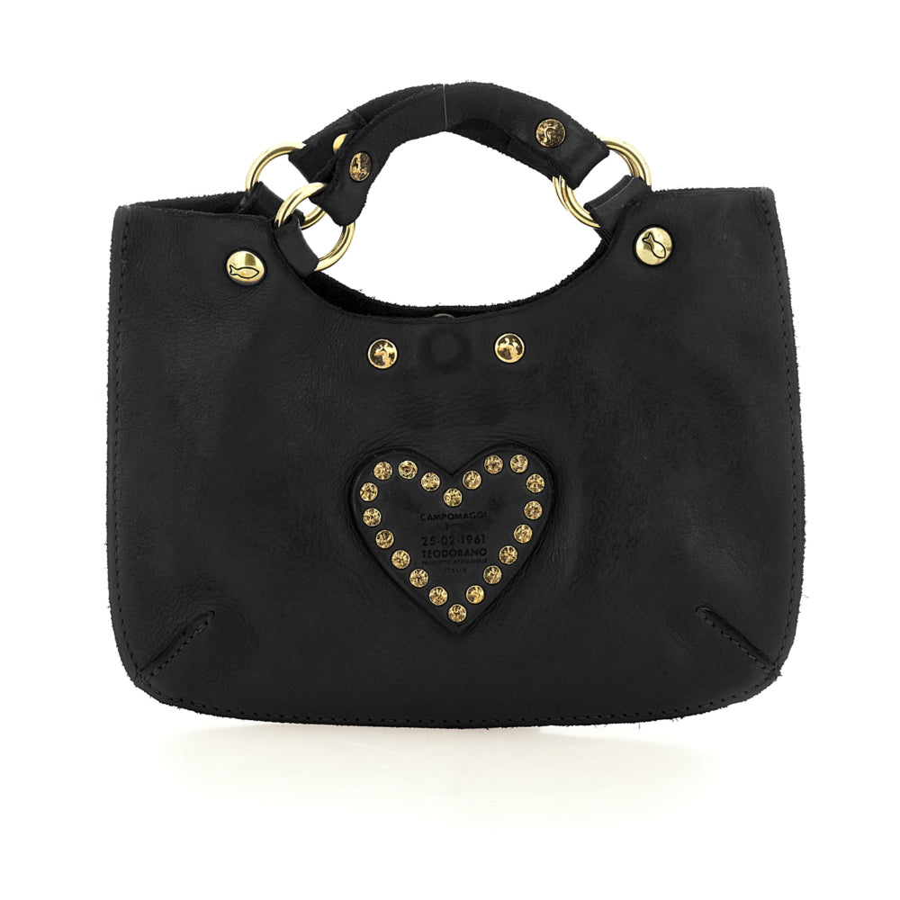 Small Crossbody Leather Bag with heart Campomaggi C034580ND-X3140 Black