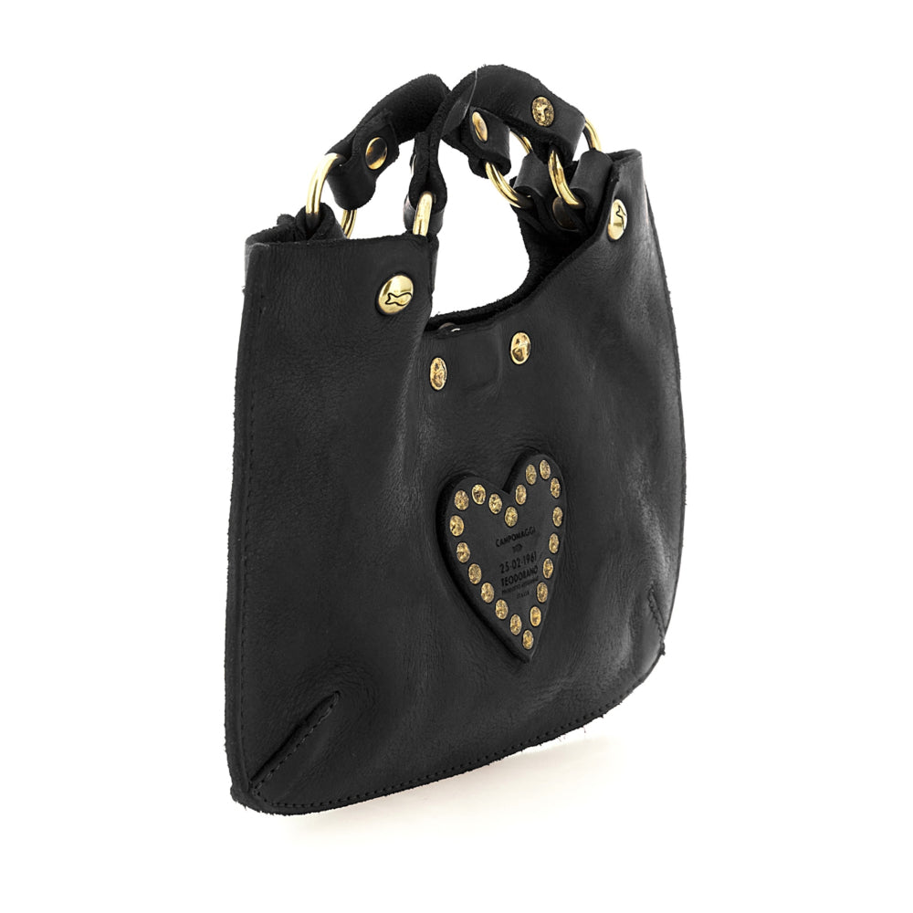Small Crossbody Leather Bag with heart Campomaggi C034580ND-X3140 Black