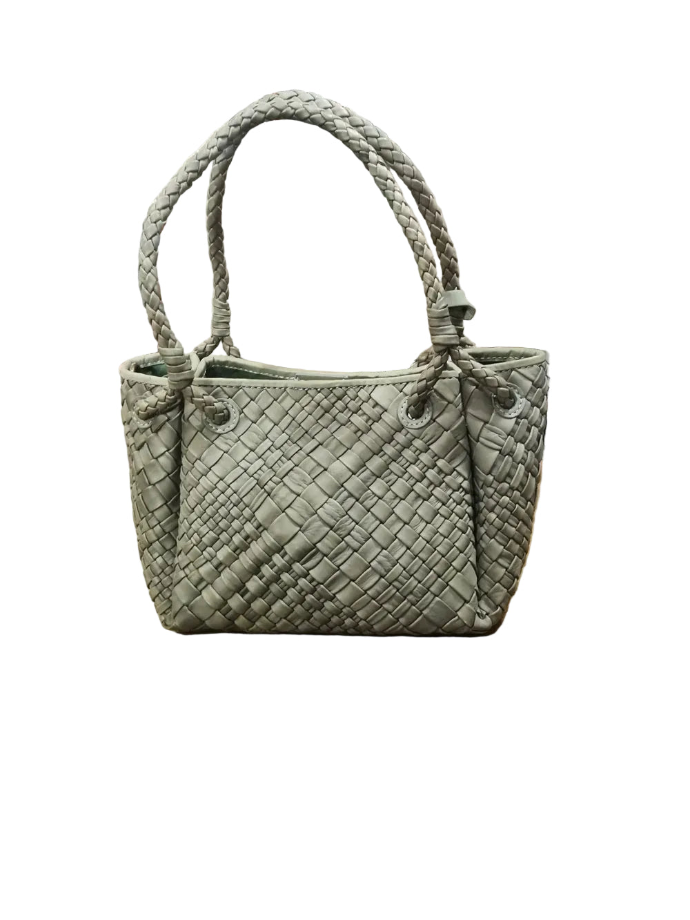 Borsa piccola, in pelle, realizzata con il classico intreccio di Visonà. Con doppie maniglie e tracolla staccabile e regolabile. Made in Italy
