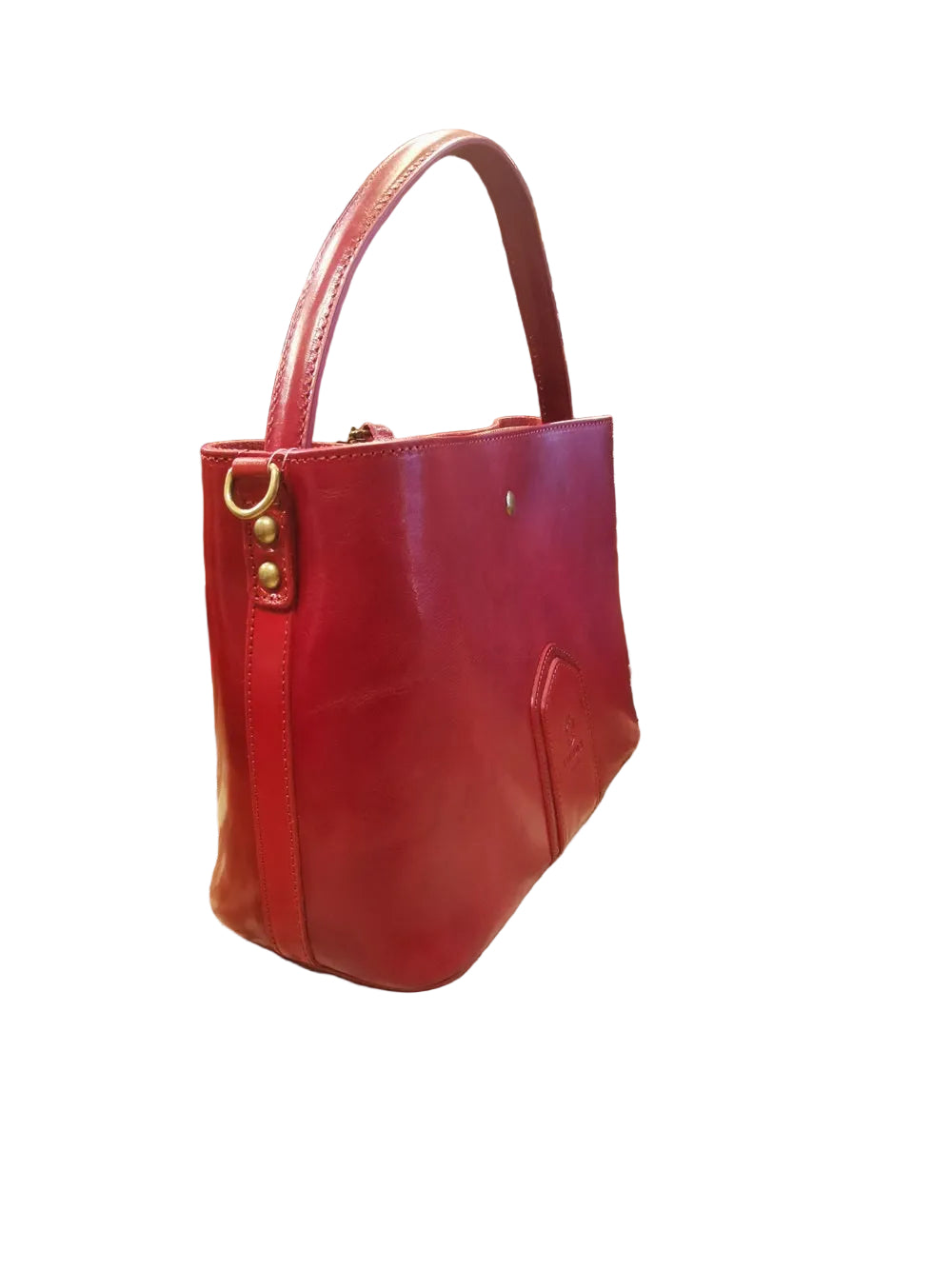 Borsa shopper in cuoio rigido, con manico fisso e tracolla staccabile e regolabile. Made in Italy