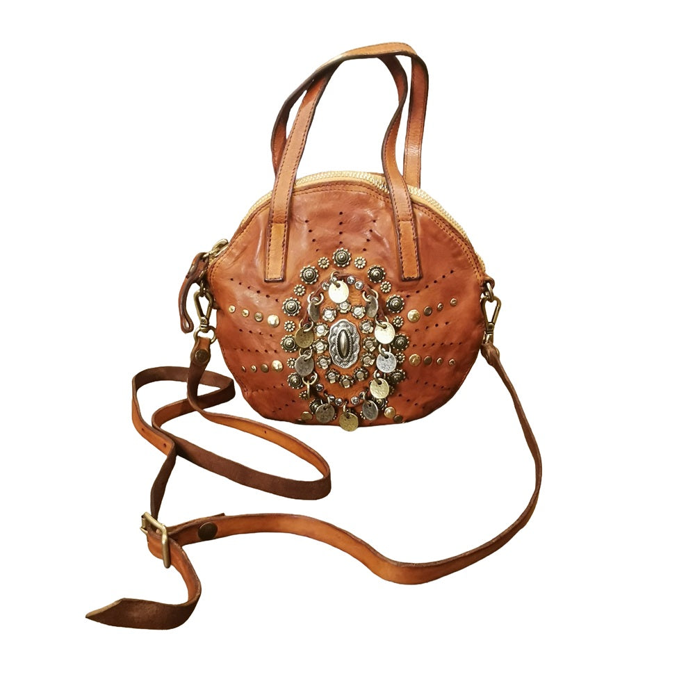 Round bag with medals and studs Campomaggi C016140ND-X3136 Cognac