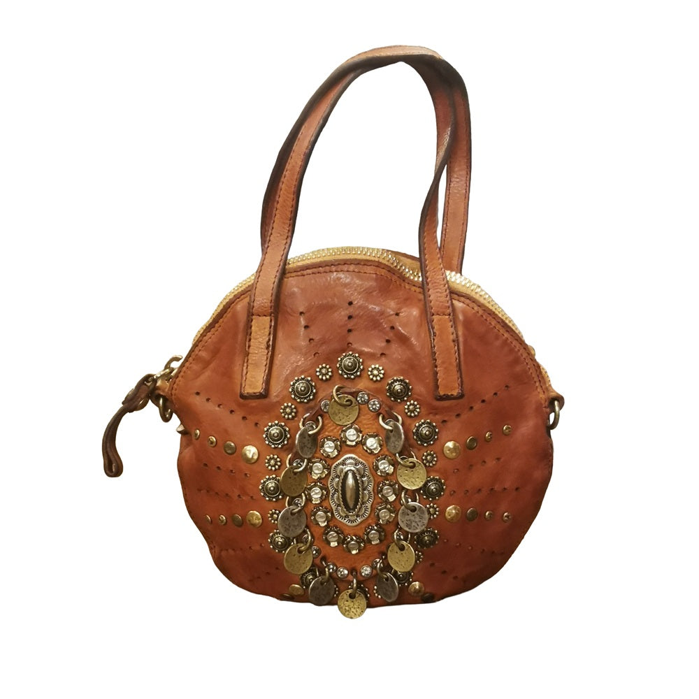 Round bag with medals and studs Campomaggi C016140ND-X3136 Cognac