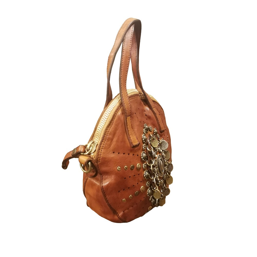 Round bag with medals and studs Campomaggi C016140ND-X3136 Cognac